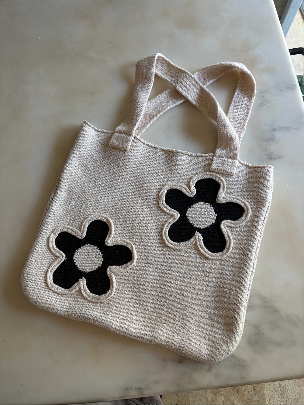 Knit Flower Pattern Tote Bag